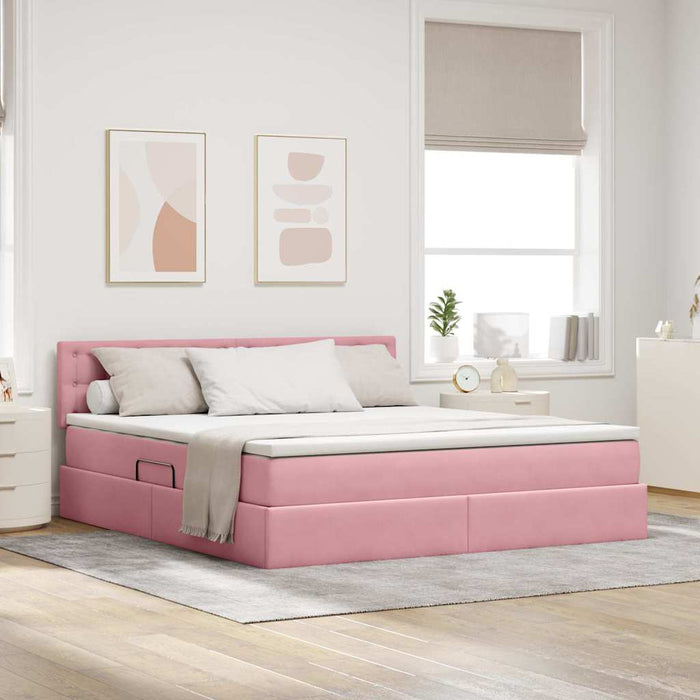 Letto con contenitore e LED con led Rosa 180 x 200 cm Velluto 3371534