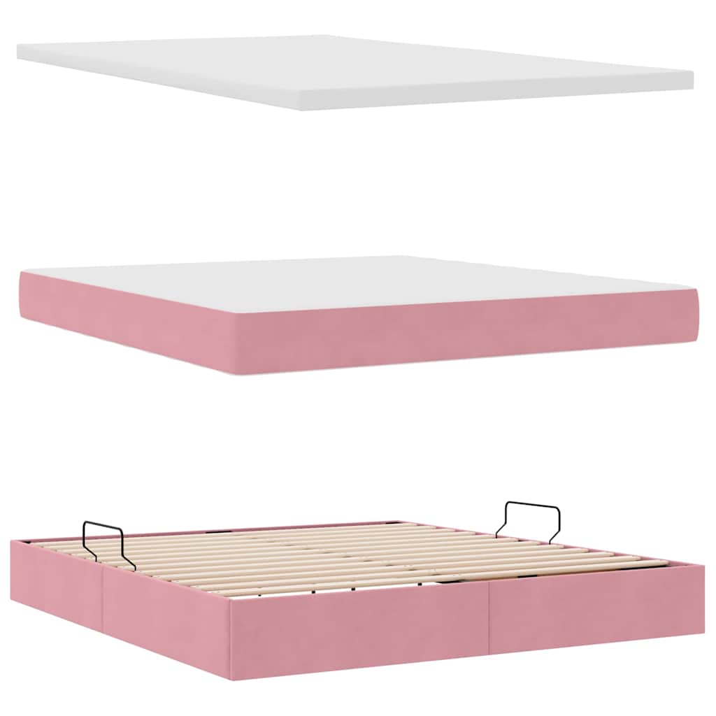 Letto con contenitore e LED con led Rosa 180 x 200 cm Velluto 3371534