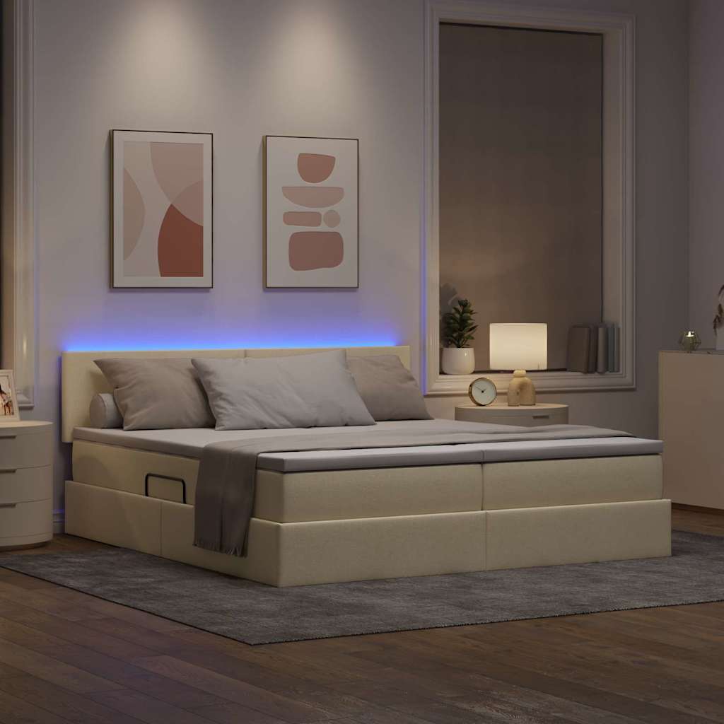 Letto con luci a strisce a LED Crema 200 x 200 cm Tessuto 3371559