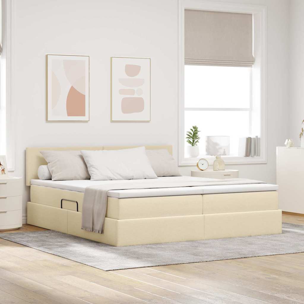 Letto con luci a strisce a LED Crema 200 x 200 cm Tessuto 3371559