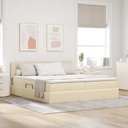 Letto con luci a strisce a LED Crema 200 x 200 cm Tessuto 3371559