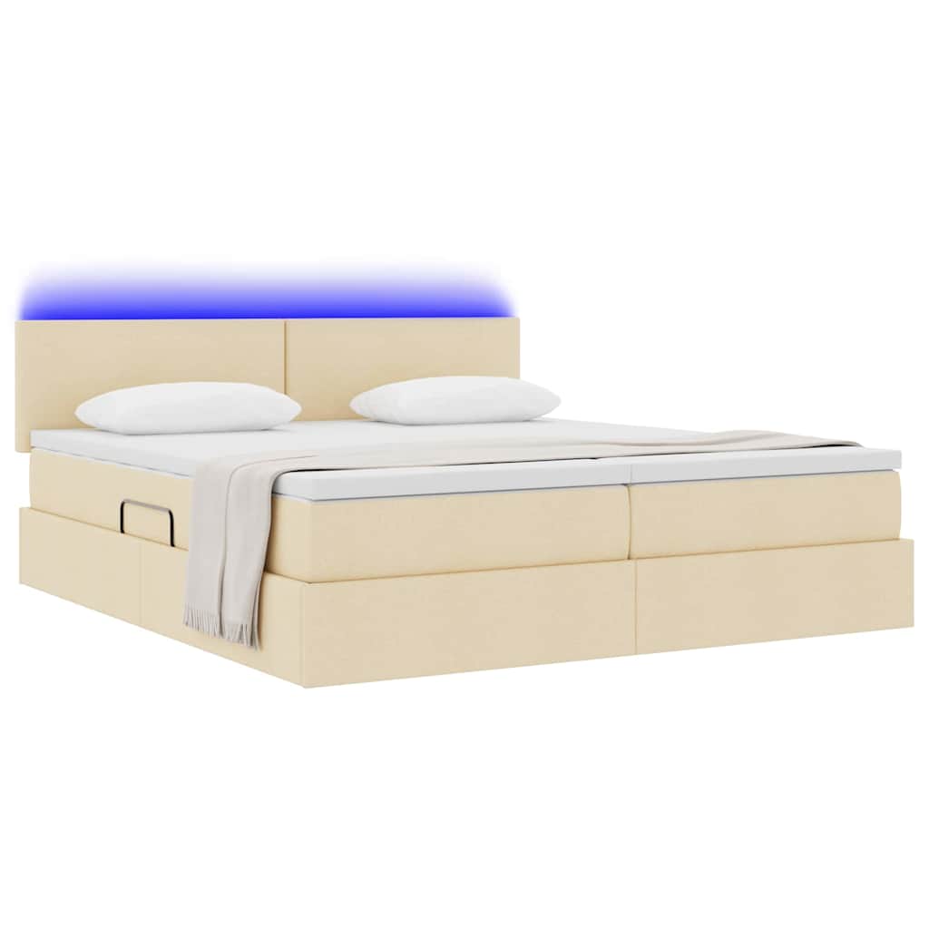 Letto con luci a strisce a LED Crema 200 x 200 cm Tessuto 3371559