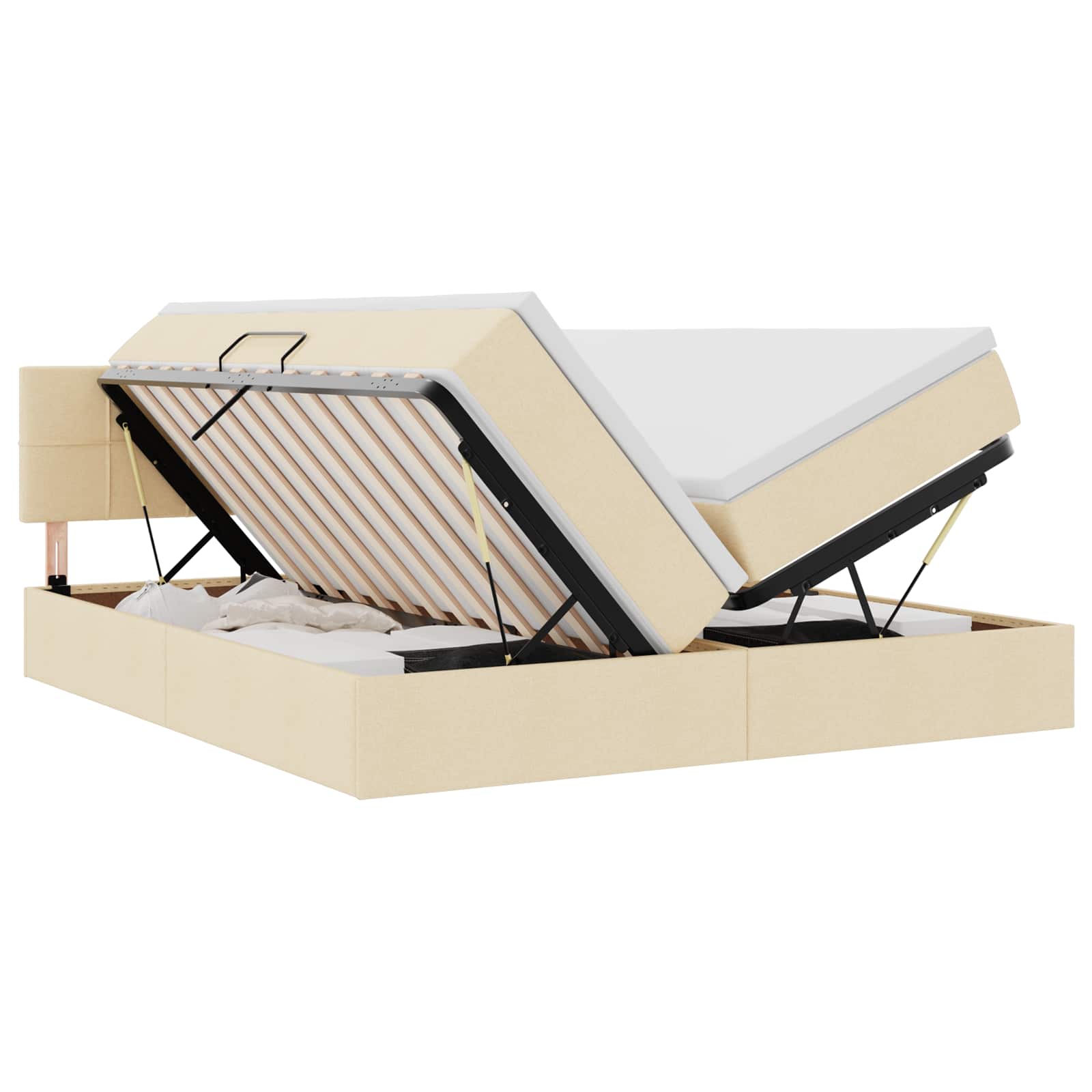 Letto con luci a strisce a LED Crema 200 x 200 cm Tessuto 3371571