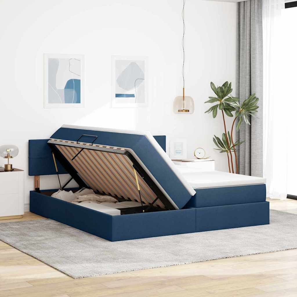 Letto con luci a strisce a LED Blu 200 x 200 cm Tessuto 3371572