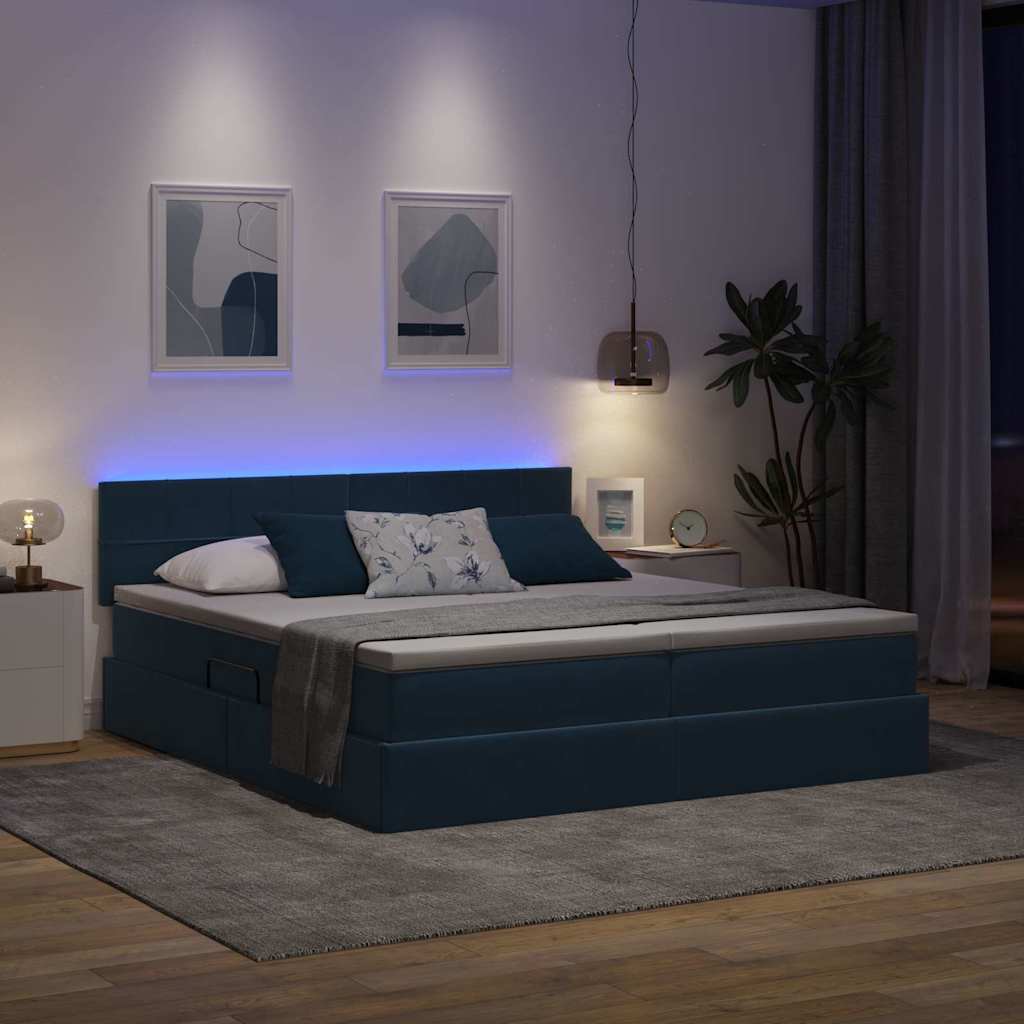 Letto con luci a strisce a LED Blu Scuro 200 x 200 cm Velluto 3371619