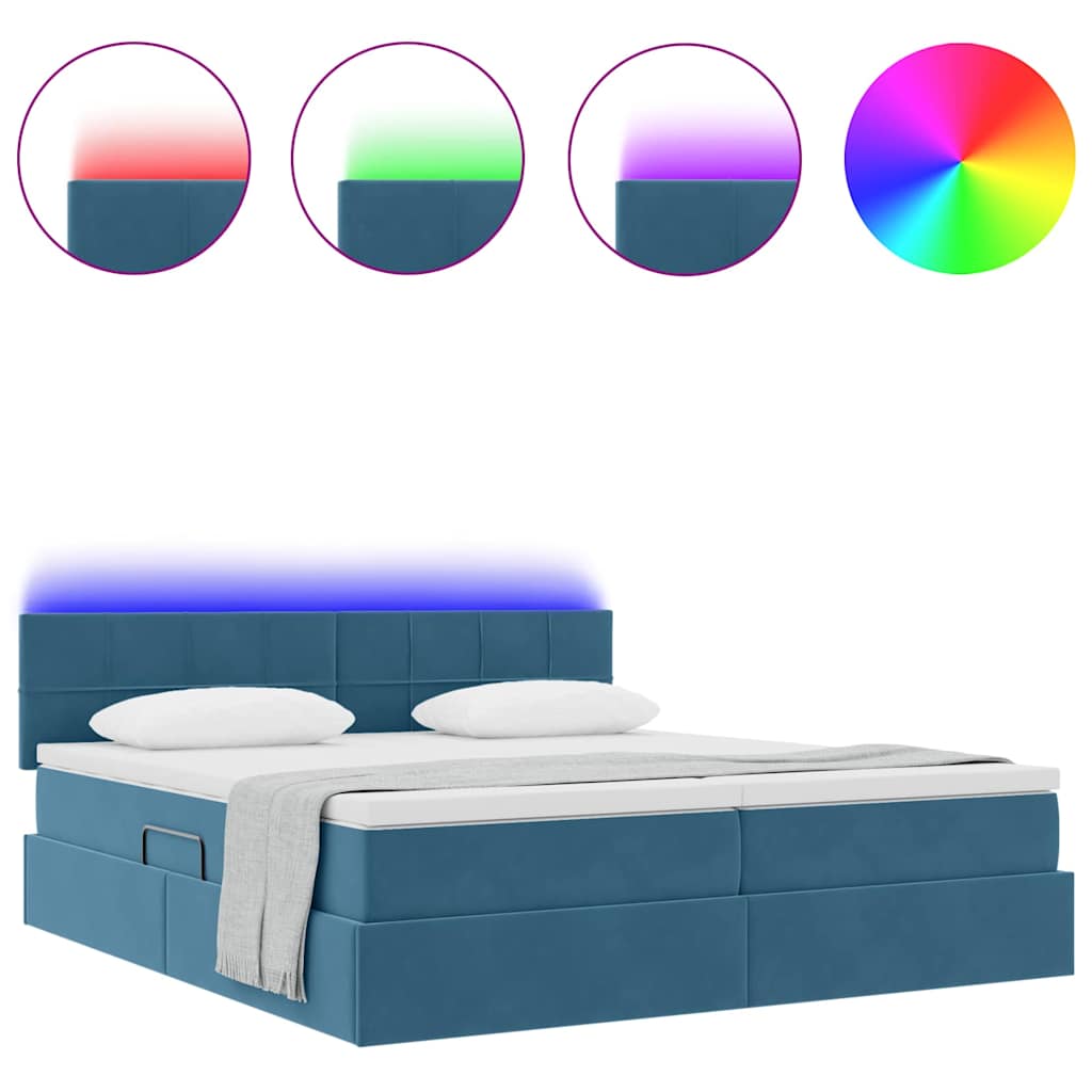 Letto con luci a strisce a LED Blu Scuro 200 x 200 cm Velluto 3371619