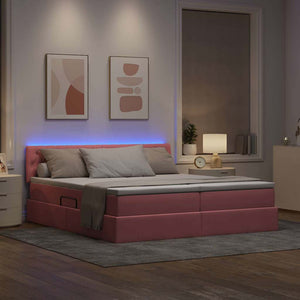 Letto con luci a strisce a LED Rosa 200 x 200 cm Velluto 3371632