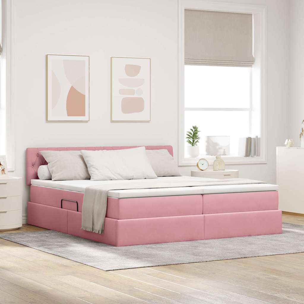 Letto con luci a strisce a LED Rosa 200 x 200 cm Velluto 3371632
