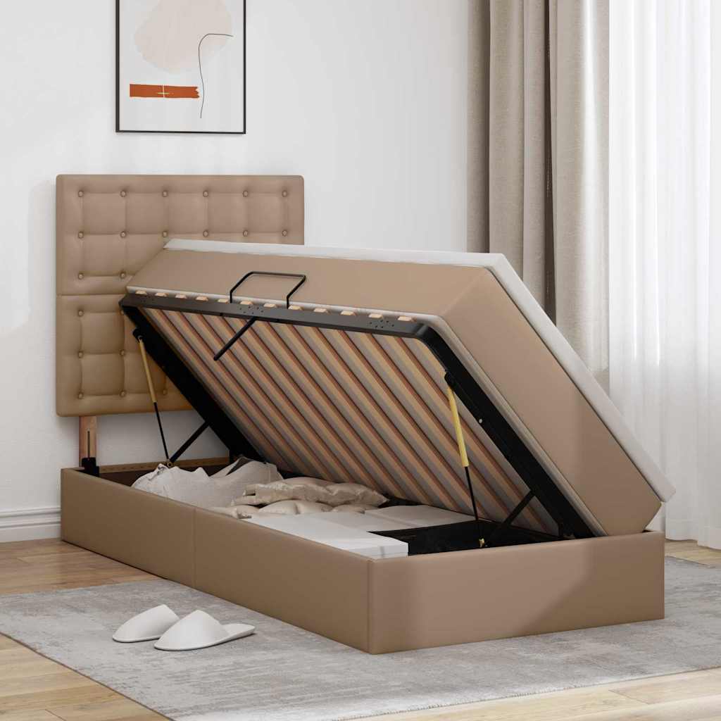 Letto con Contenitore Cappuccino 90 x 200 cm Pelle Sintetica 3371652