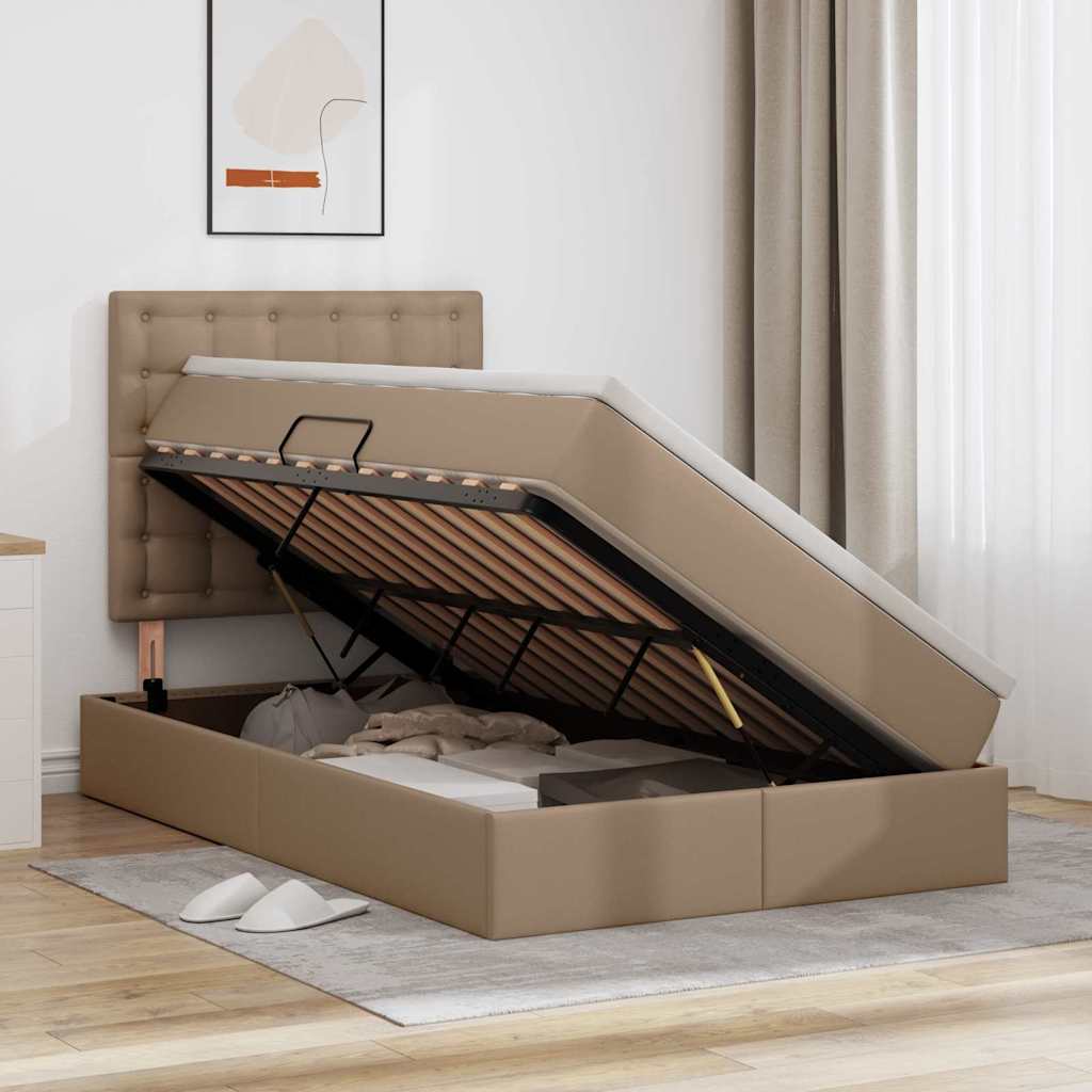 Letto con Contenitore Cappuccino 120 x 200 cm Pelle Sintetica