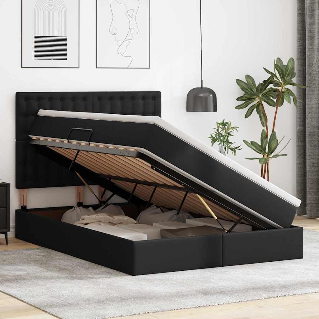 Letto con Contenitore Nero 140 x 190 cm Pelle Sintetica