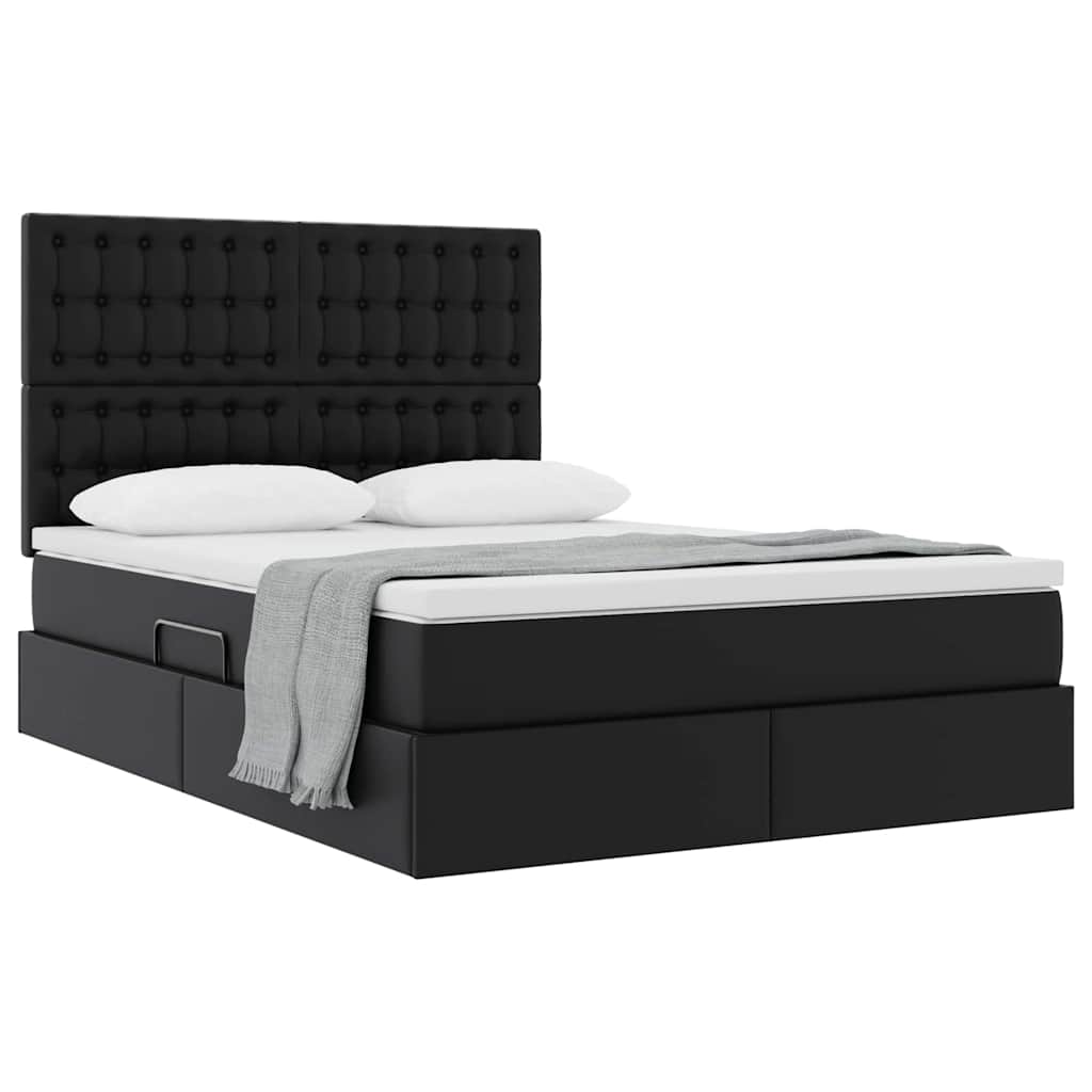 Letto con Contenitore Nero 140 x 190 cm Pelle Sintetica
