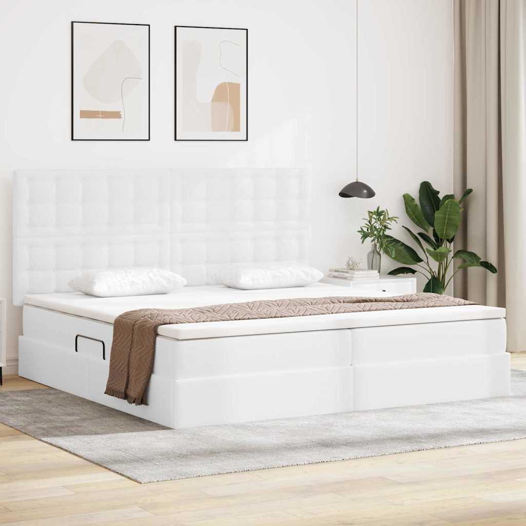 Letto con Contenitore Bianco Puro 200 x 200 cm Pelle Sintetica