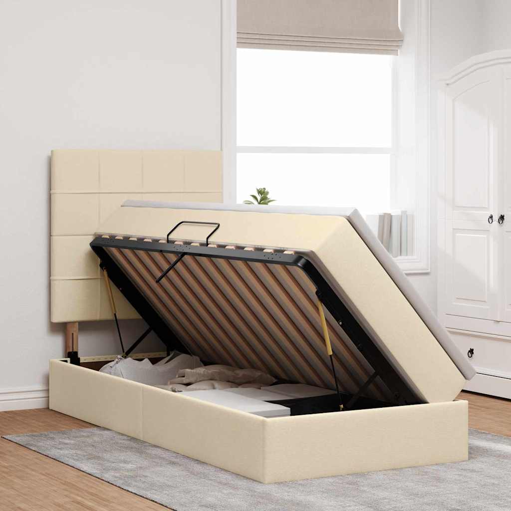 Letto con contenitore e materasso Crema 90 x 200 cm Poliestere 3371758