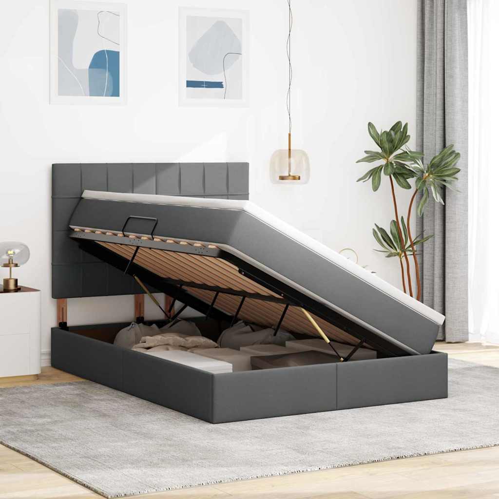 Letto con contenitore e materasso Grigio scuro 140 x 200 cm