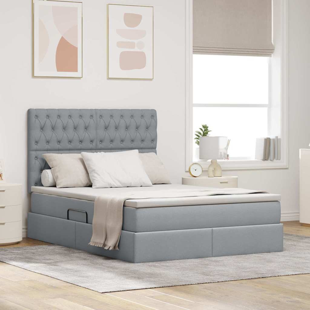 Letto con contenitore e materasso Grigio chiaro 140 x 200 cm