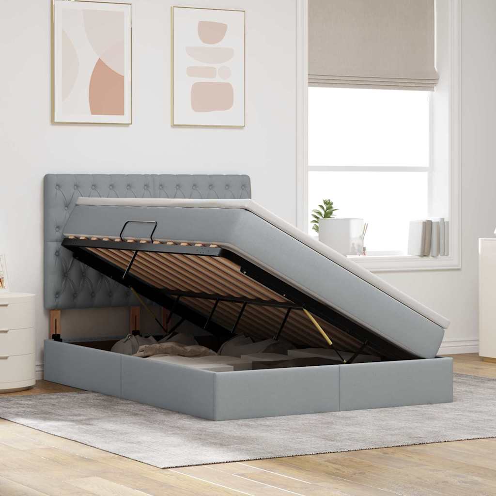 Letto con contenitore e materasso Grigio chiaro 140 x 200 cm