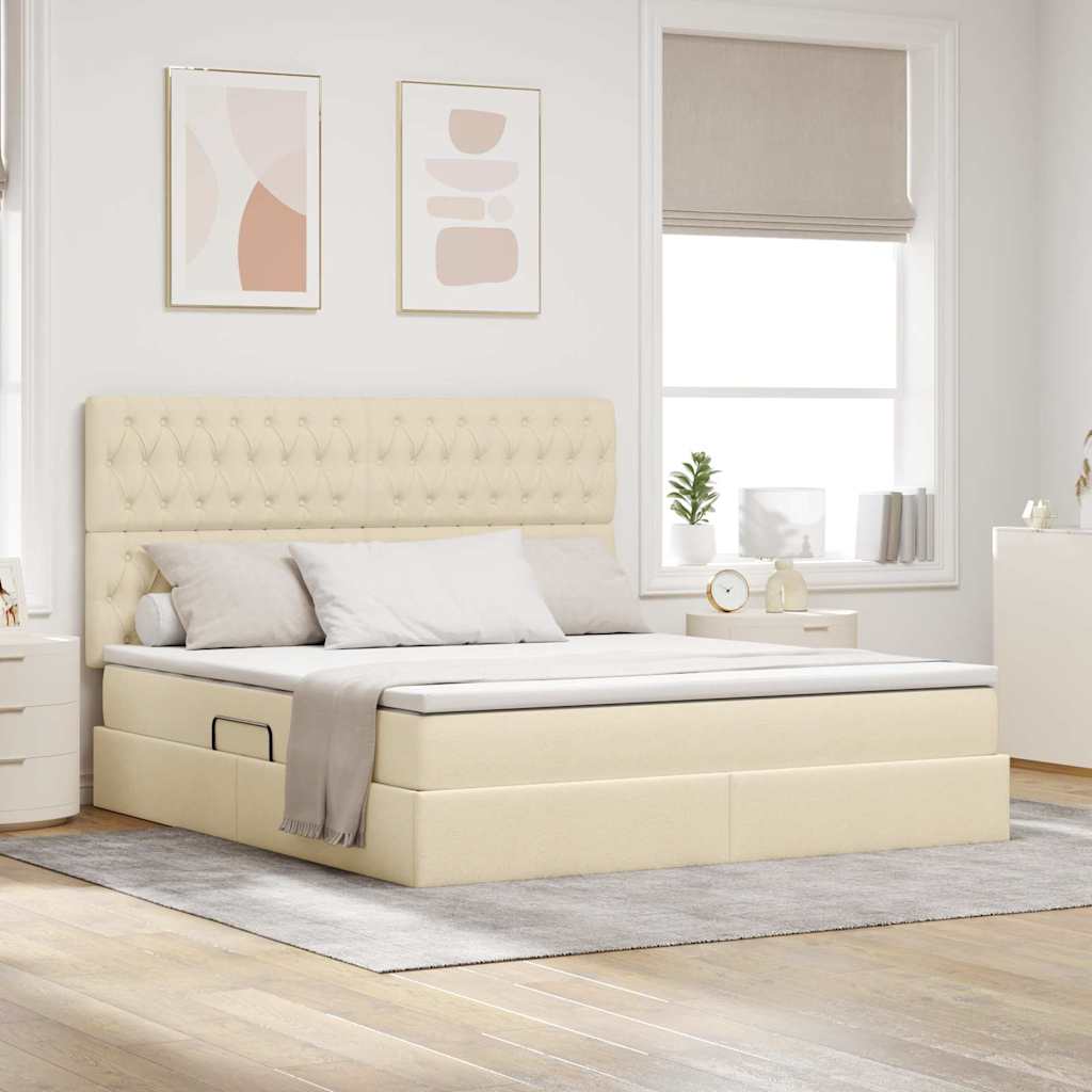 Letto con contenitore e materasso Crema 160 x 200 cm Poliestere 3371857