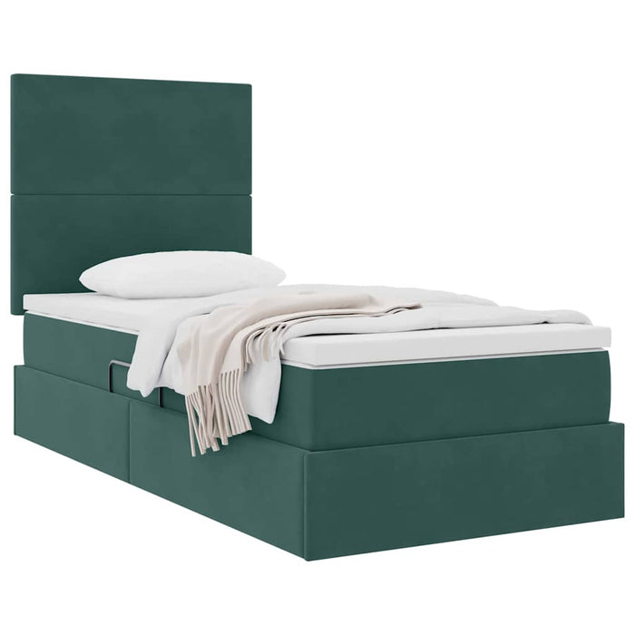 Letto con contenitore e materasso Verde Scuro 100 x 200 cm 3371952