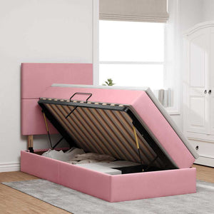 Letto con contenitore e materasso Rosa 100 x 200 cm Velluto 3371954
