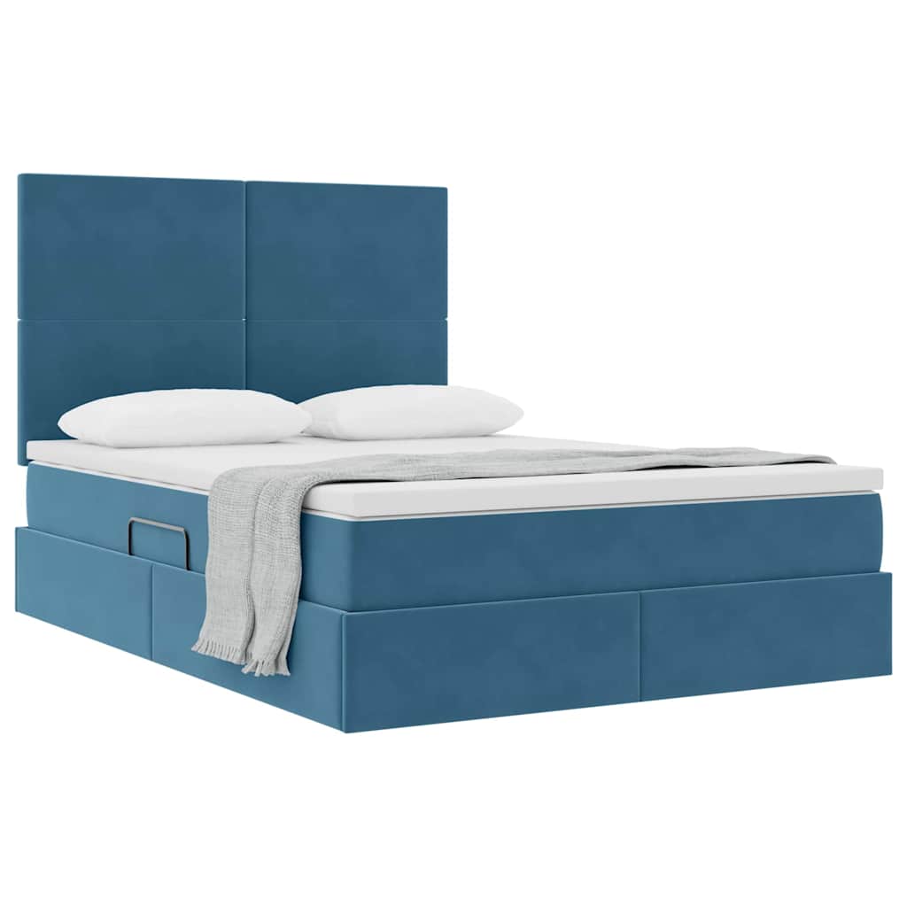 Letto con contenitore e LED Blu Scuro 140 x 200 cm Velluto 3371977