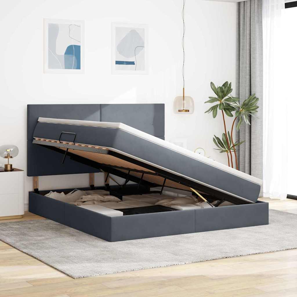 Letto con contenitore e materasso Grigio scuro 160 x 200 cm