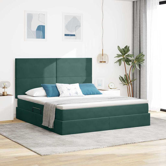 Letto con contenitore e LED Verde Scuro 160 x 200 cm Velluto 3371982
