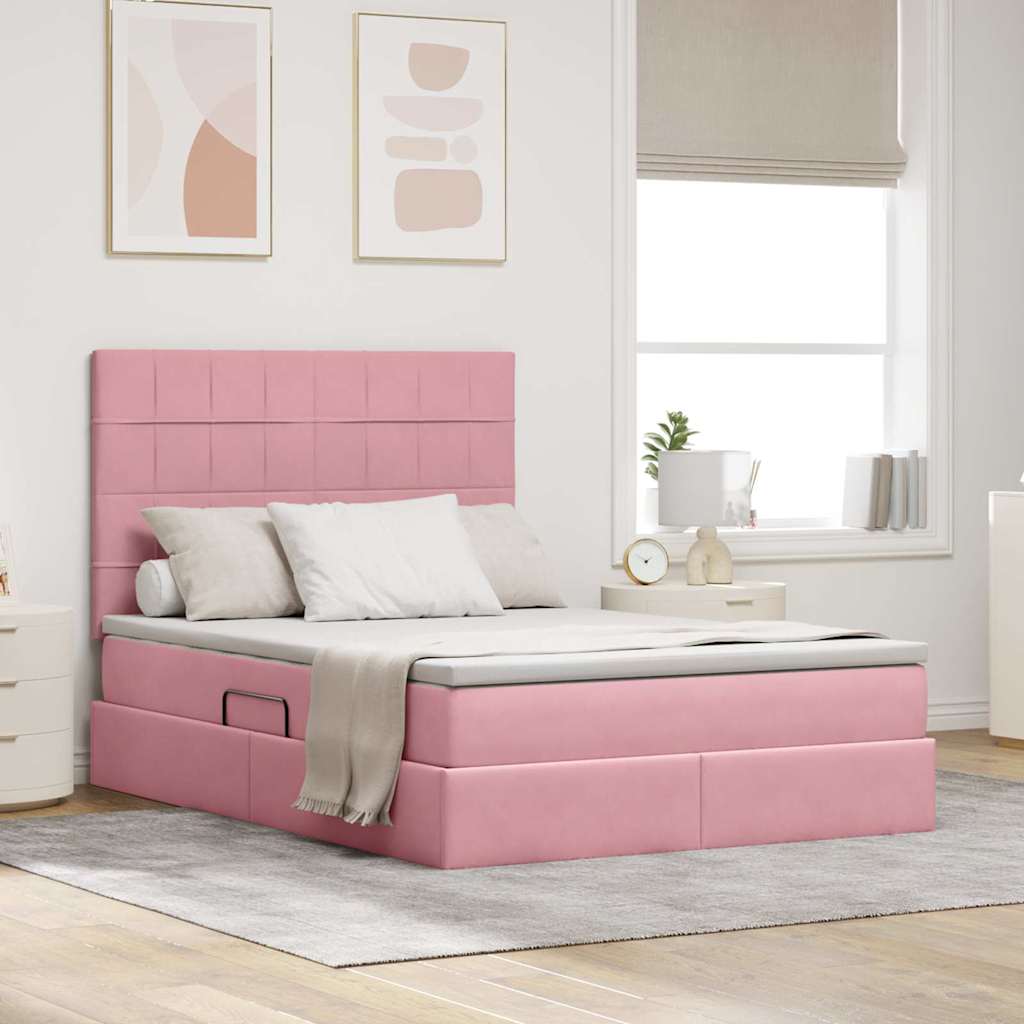 Letto con contenitore e materasso Rosa 140 x 200 cm Velluto