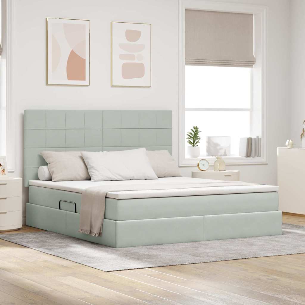 Letto con contenitore e materasso Grigio chiaro 160 x 200 cm