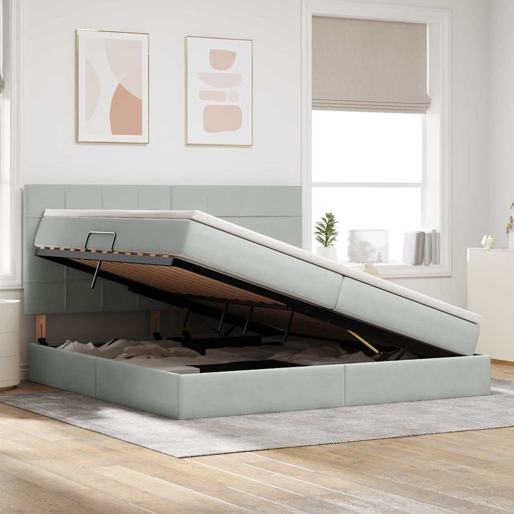 Letto con contenitore e materasso Grigio chiaro 200 x 200 cm 3372051