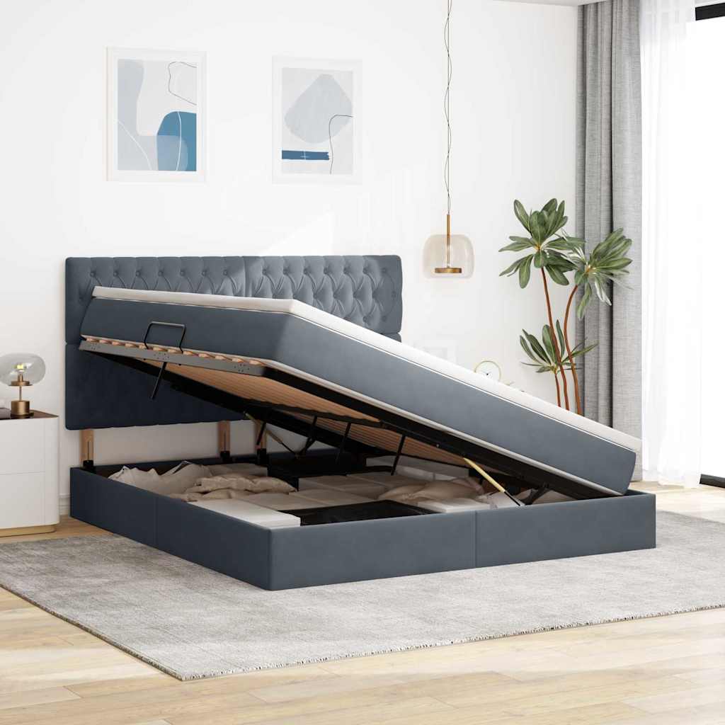 Letto con contenitore e materasso Grigio scuro 160 x 200 cm
