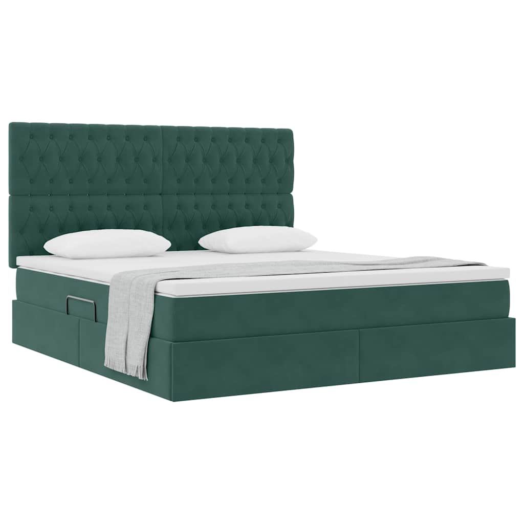 Letto con contenitore e LED Verde Scuro 180 x 200 cm Velluto 3372108