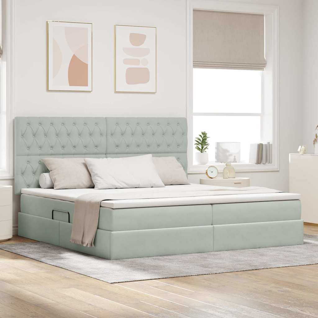 Letto con contenitore e materasso Grigio chiaro 200 x 200 cm