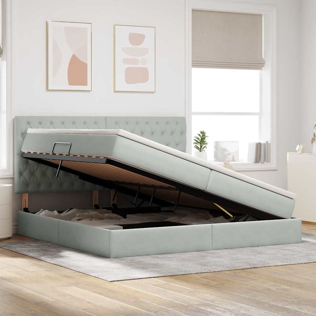 Letto con contenitore e materasso Grigio chiaro 200 x 200 cm