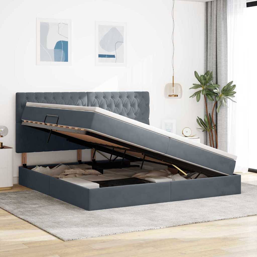 Letto con contenitore e materasso Grigio scuro 200 x 200 cm