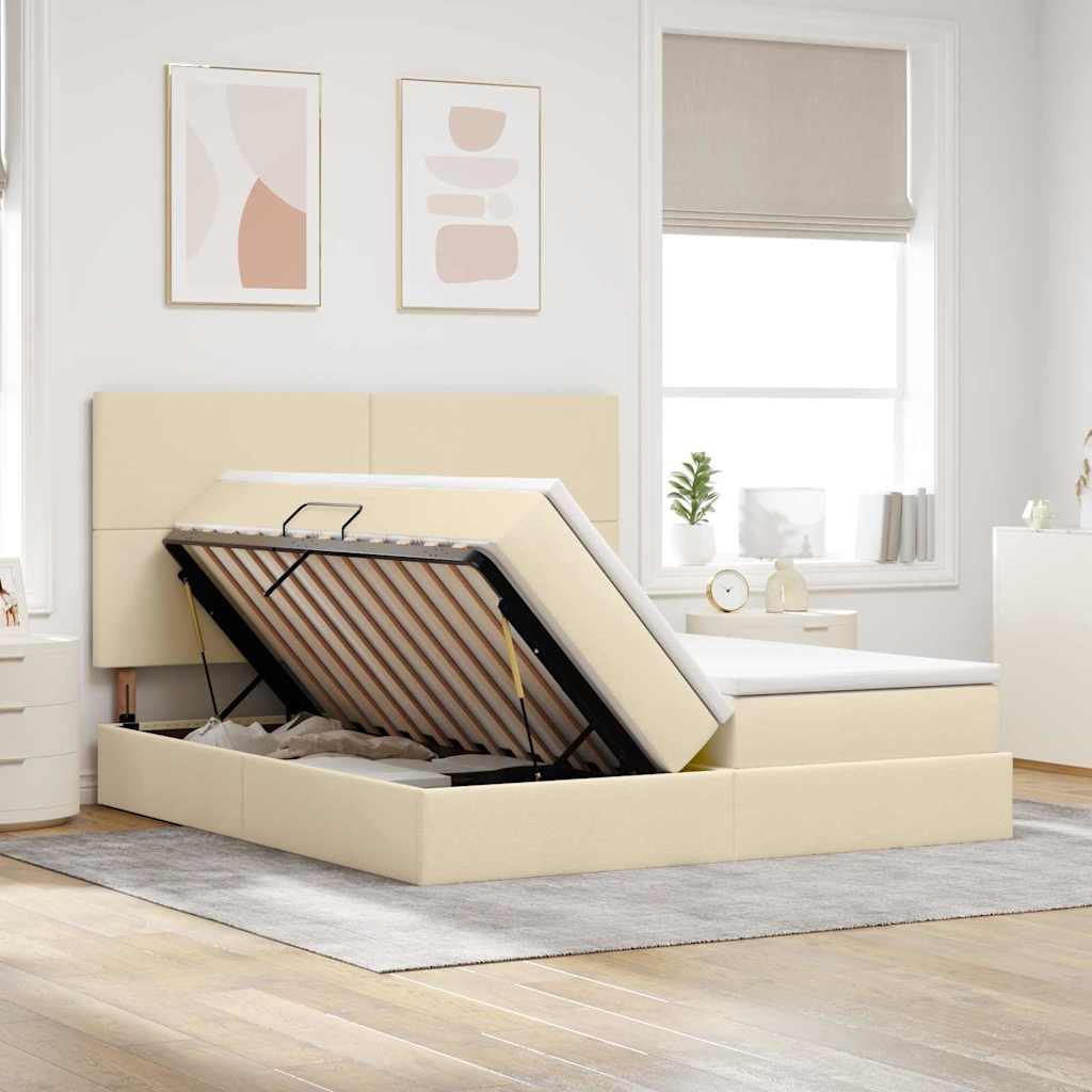 Letto con Contenitore Crema 180 x 200 cm Pelle Sintetica 3372189