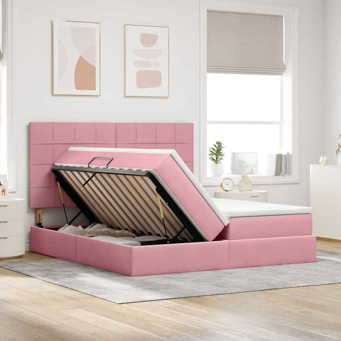 Letto con Contenitore con materasso Rosa 200 x 200 cm Velluto 3372256