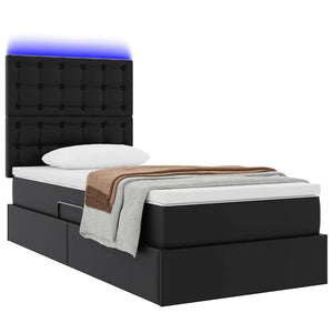 Letto con contenitore e LED Nero 100 x 200 cm Pelle Sintetica 3372289