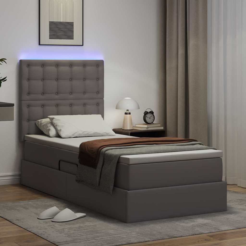Letto con contenitore e LED Grigio 100 x 200 cm Pelle Sintetica 3372291
