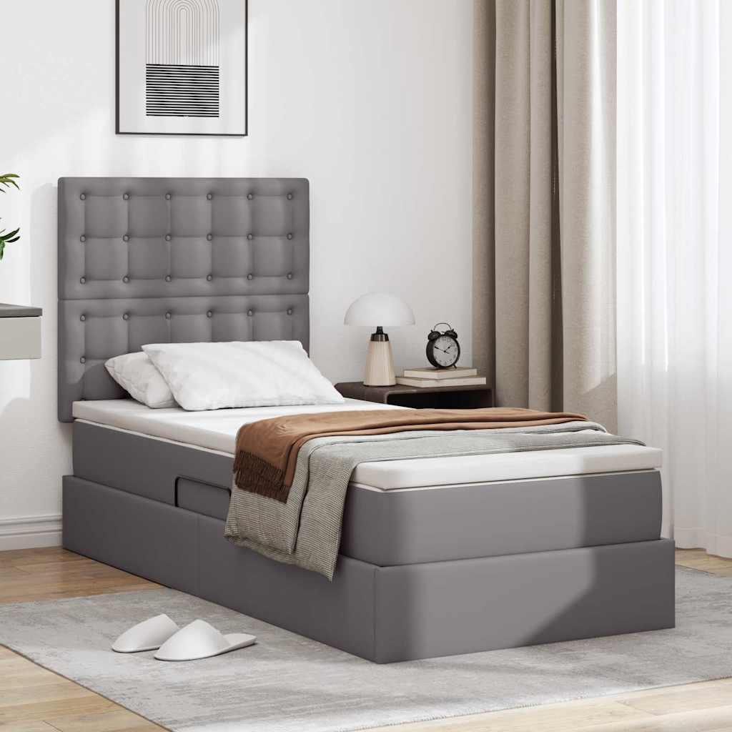 Letto con contenitore e LED Grigio 100 x 200 cm Pelle Sintetica 3372291
