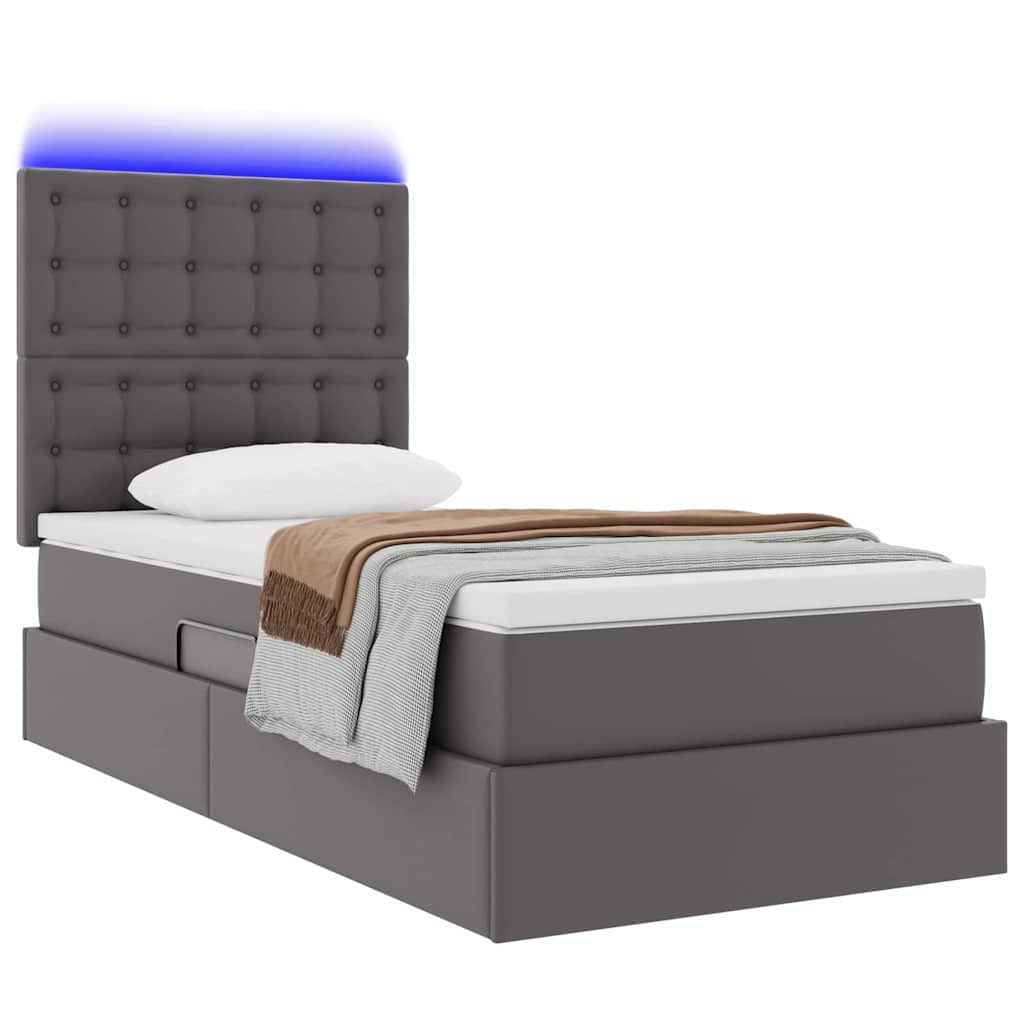 Letto con contenitore e LED Grigio 100 x 200 cm Pelle Sintetica 3372291