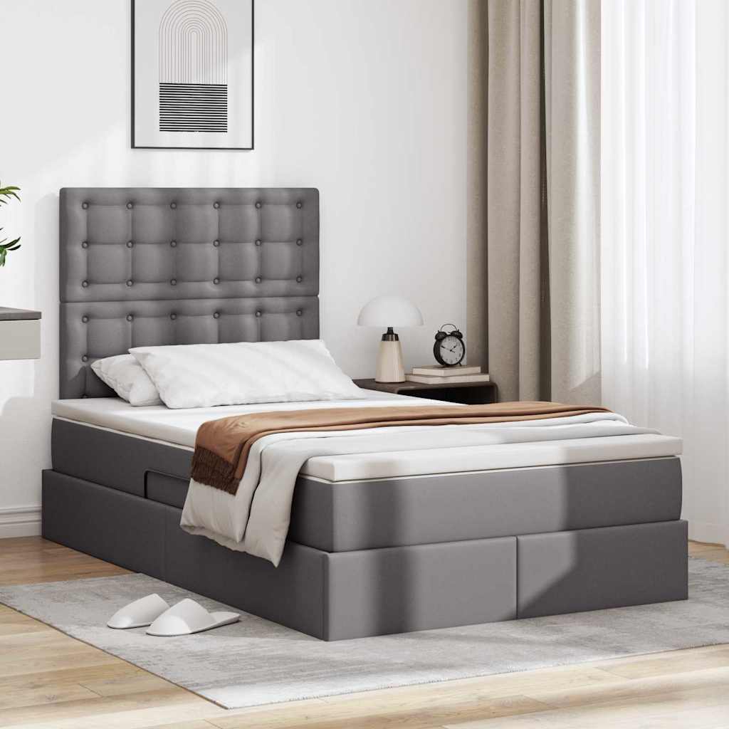 Letto con contenitore e LED Grigio 120 x 190 cm Pelle Sintetica 3372295