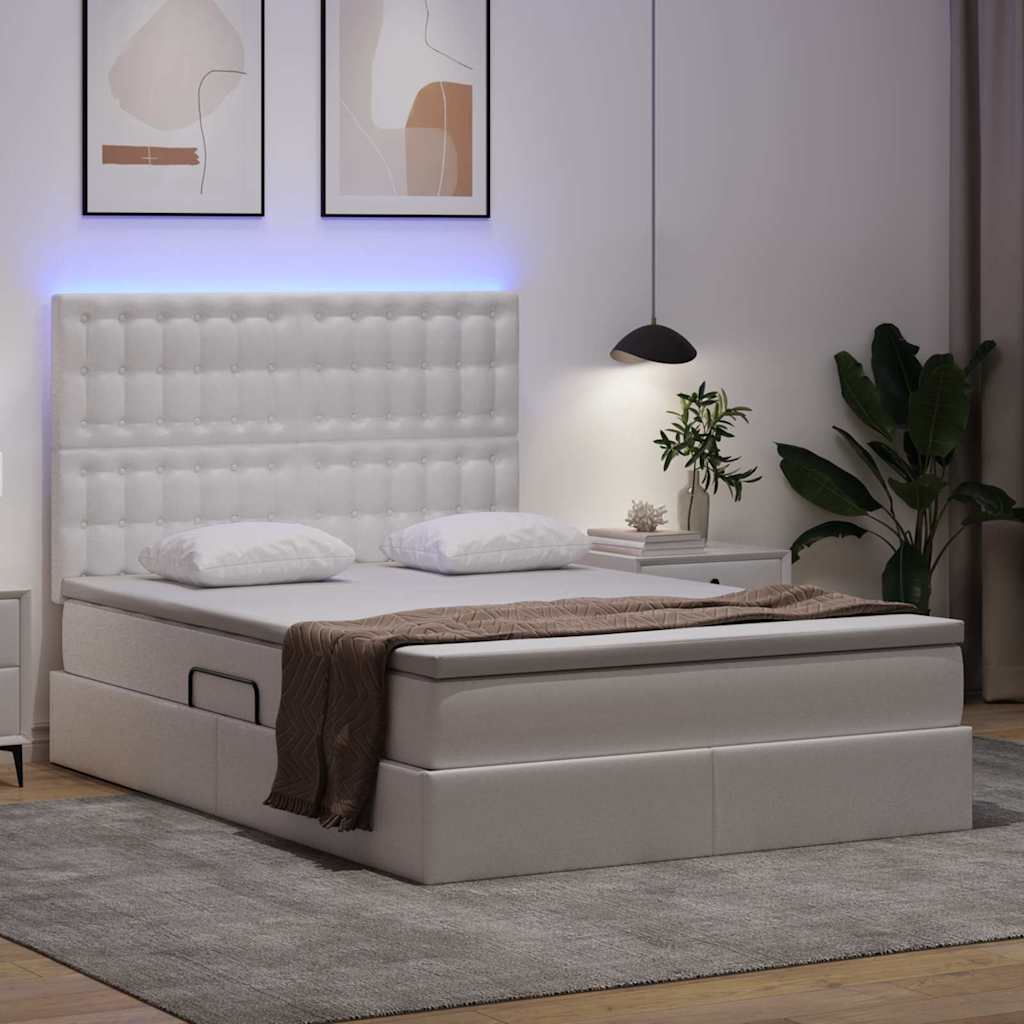 Letto con contenitore e LED con led Bianco Puro 140 x 200 cm