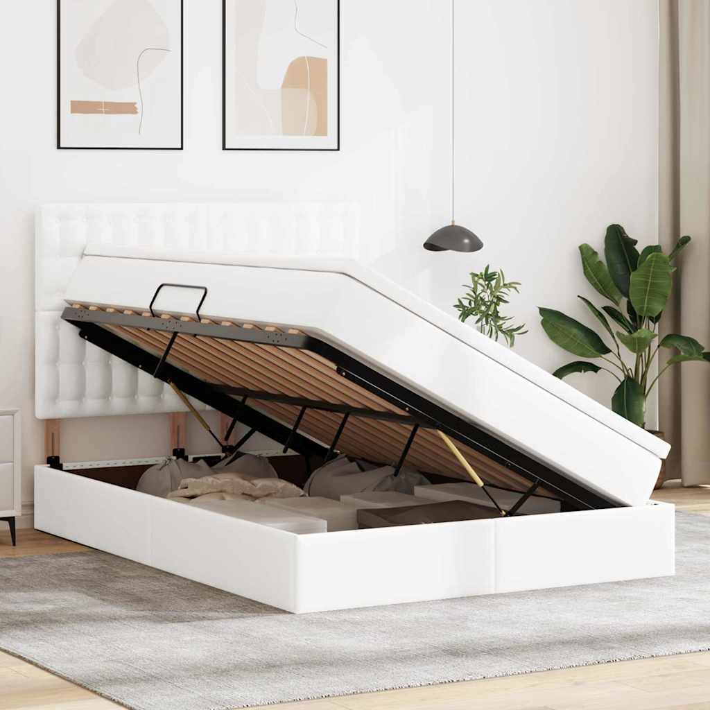 Letto con contenitore e LED con led Bianco Puro 140 x 200 cm