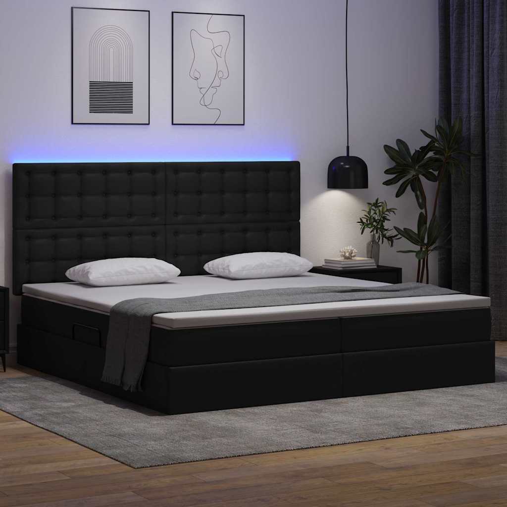 Letto con contenitore e LED Nero 200 x 200 cm Pelle Sintetica 3372317