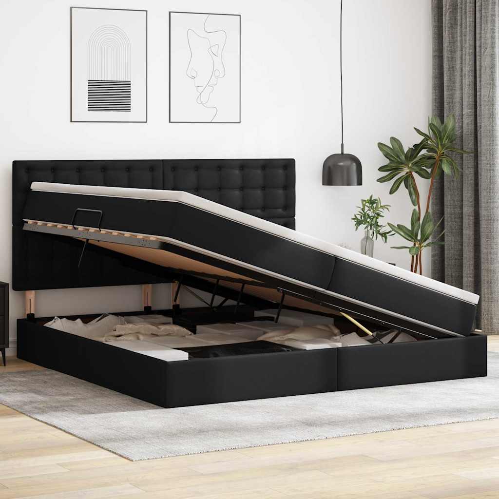 Letto con contenitore e LED Nero 200 x 200 cm Pelle Sintetica 3372317
