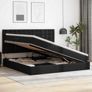 Letto con contenitore e LED Nero 200 x 200 cm Pelle Sintetica 3372317