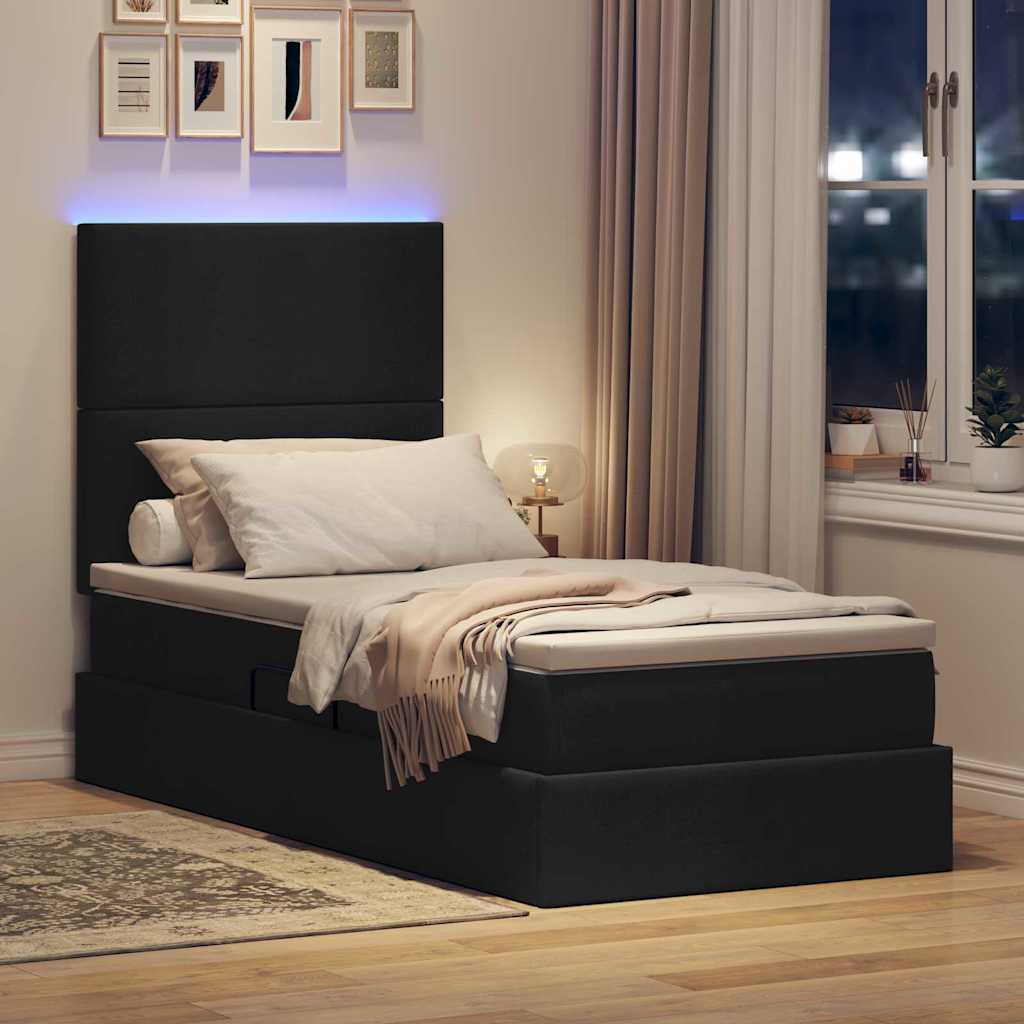 Letto con contenitore e LED con led Nero 90 x 190 cm Poliestere 3372323