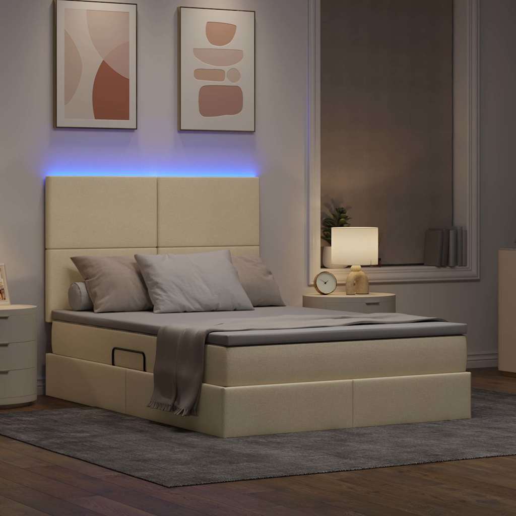 Letto con contenitore e LED Crema 140 x 190 cm Poliestere 3372355