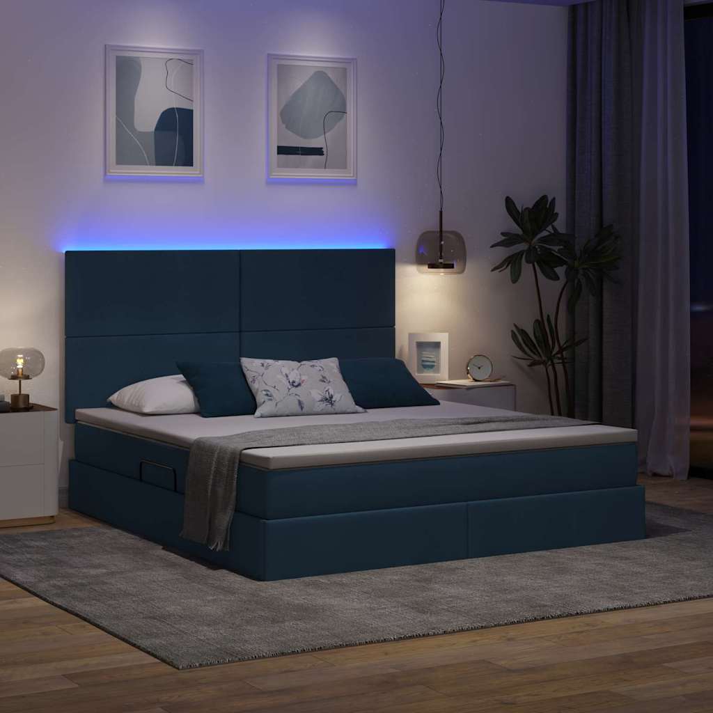 Letto con luci a strisce a LED Blu 160 x 200 cm Tessuto 3372368